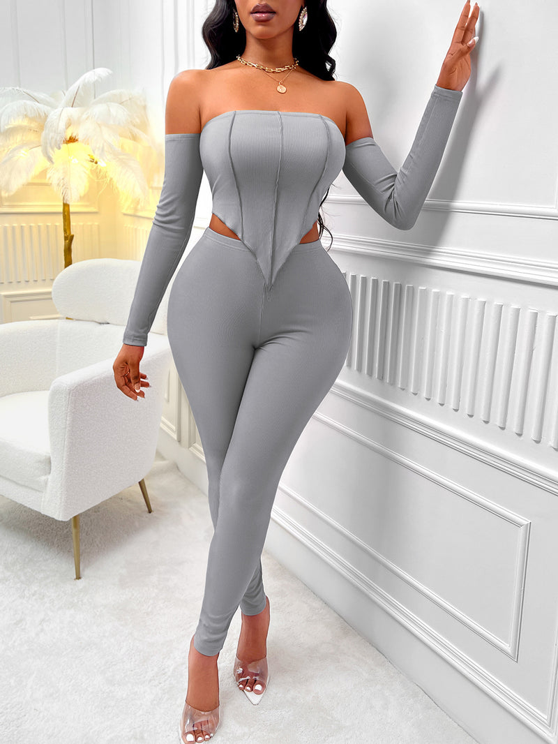 Long Sleeve Off-shoulder Slim Fit Two Piece Set