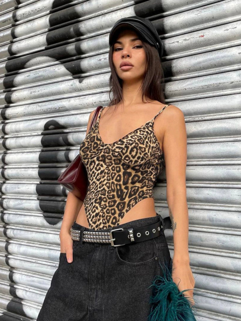 V-neck Leopard Print Sexy Silm BodySuit