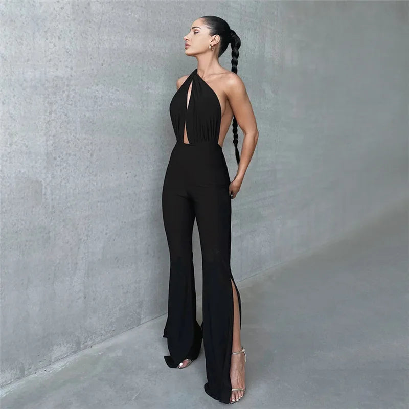 Deep V Wrap Around Halter Jumpsuit