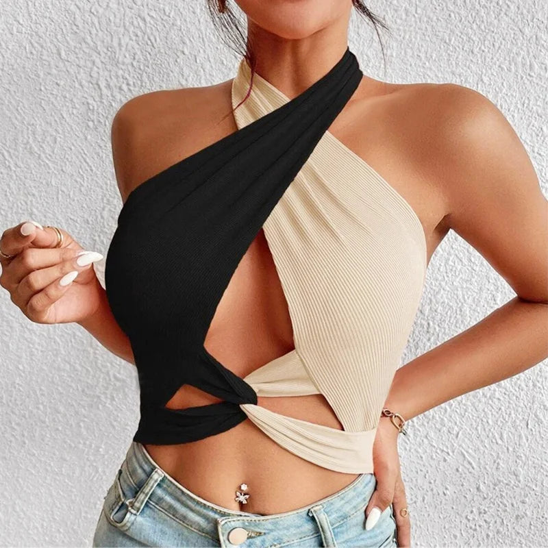 Sexy Cross Halter Crop Top