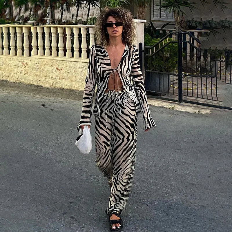 Animal Print Mesh Sheer Stripe Tie Set