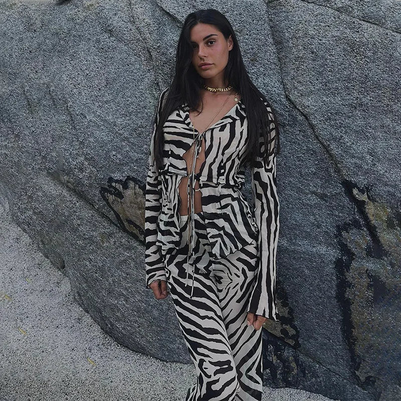 Animal Print Mesh Sheer Stripe Tie Set