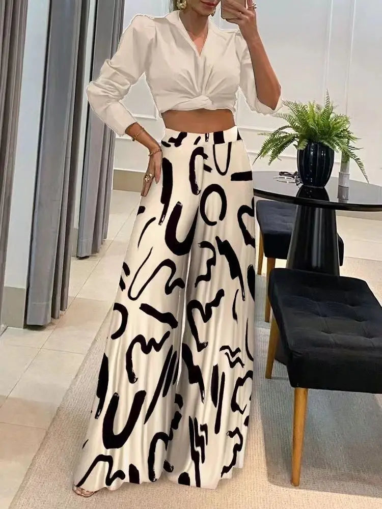 Women's Wide Waist And Wide Leg Printed Pants