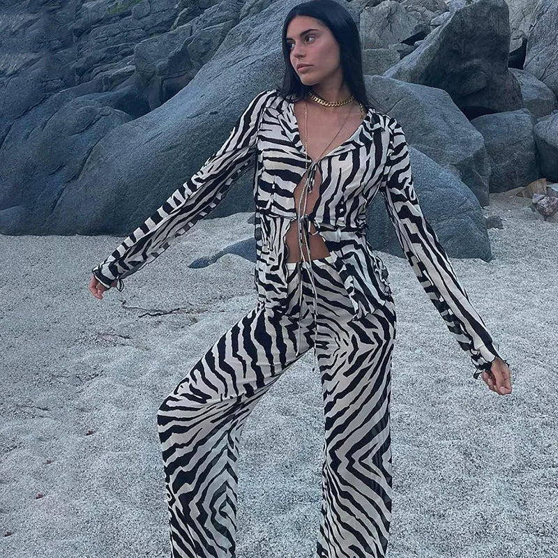 Animal Print Mesh Sheer Stripe Tie Set