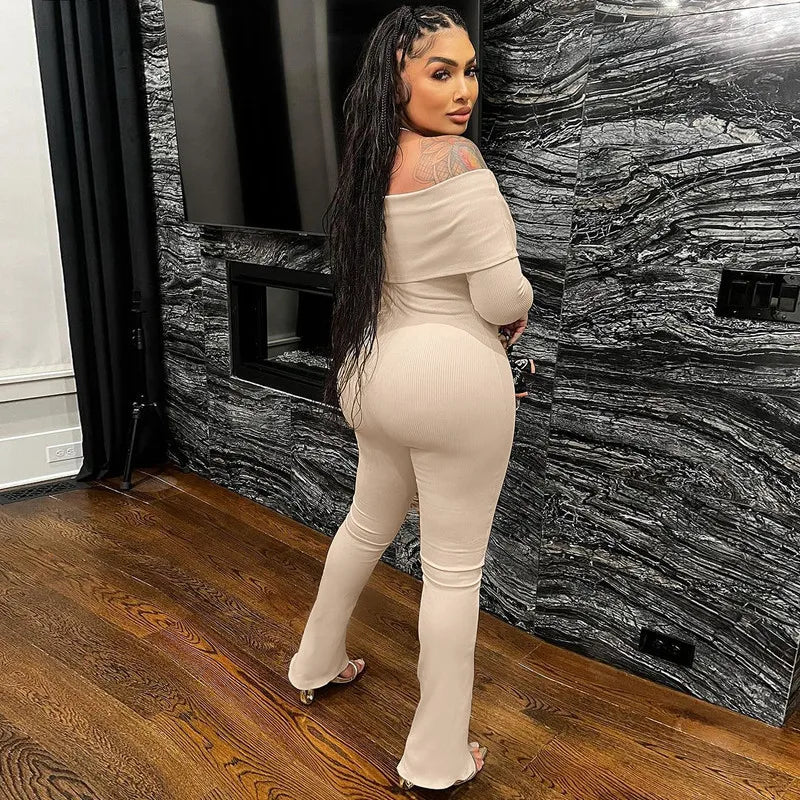 Off Shoulder Long Sleeve Jumpsuit