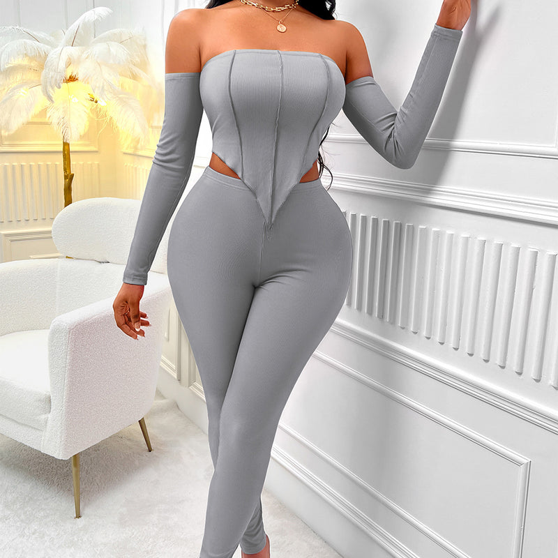 Long Sleeve Off-shoulder Slim Fit Two Piece Set